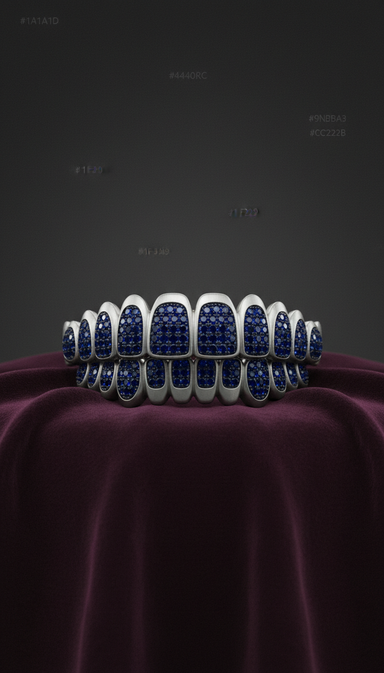 Rhodium Grillz Adorned With Dark Sapphires