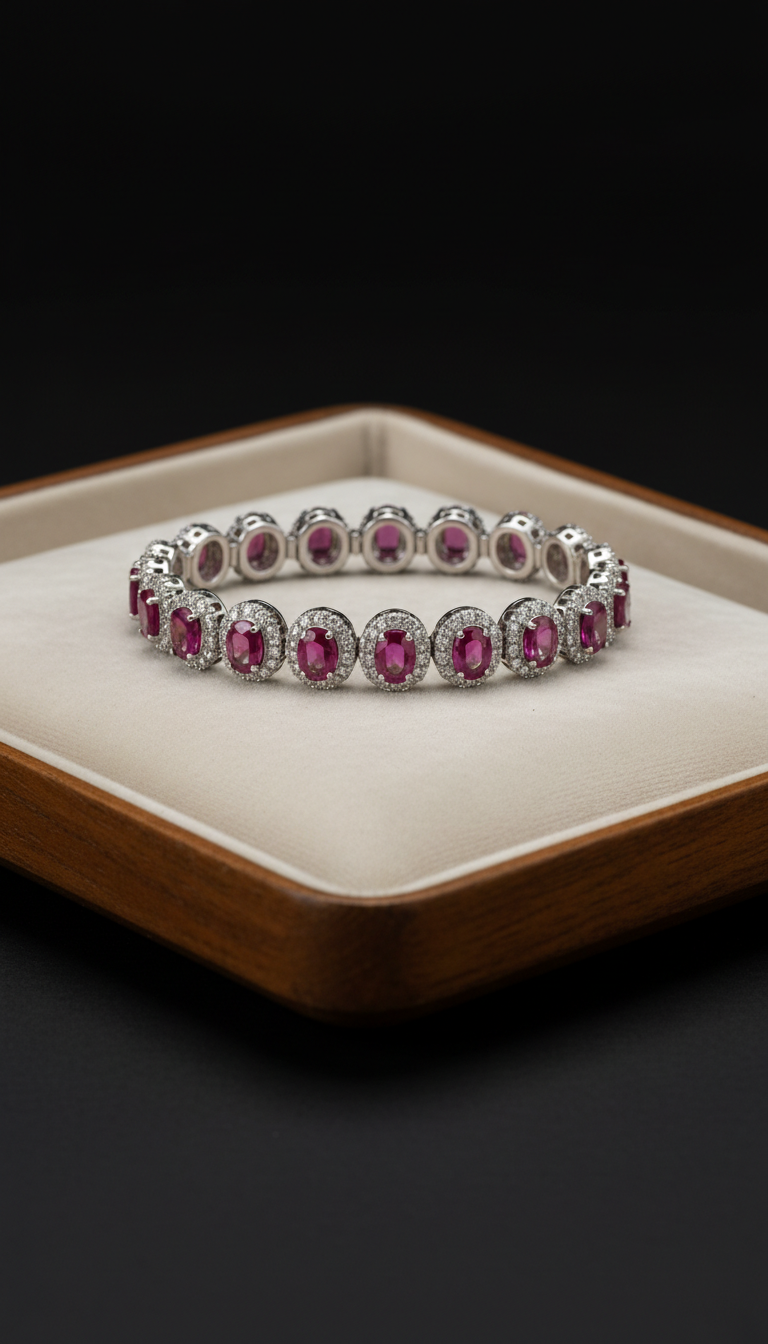 Platinum Ruby Bracelet on Antique Tray