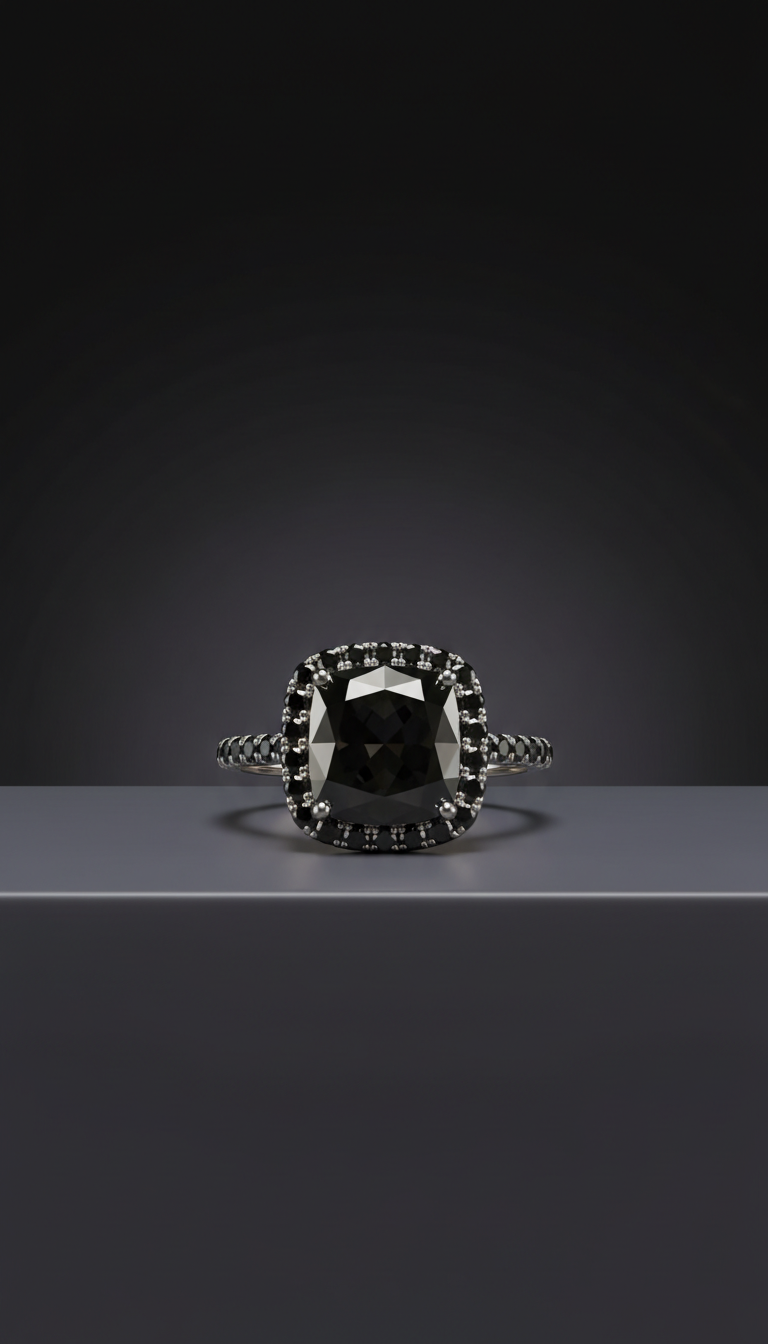 Platinum ring with black diamond
