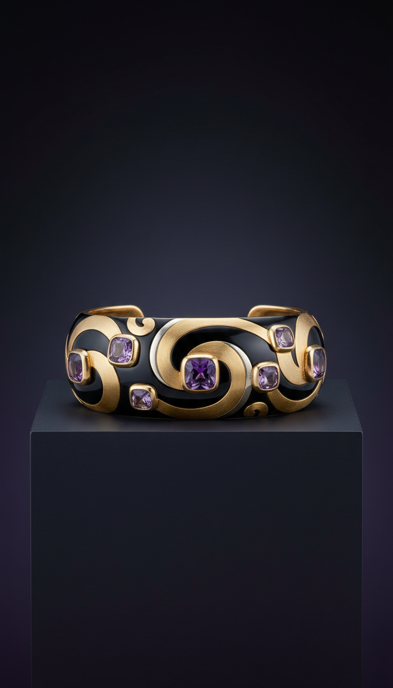 Obsidian gold cuff bracelet